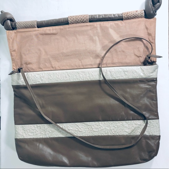 Vintage Unique Oversized Envelope Large Lined Flap Leather Bag Taupe Beige - Picture 7 of 9